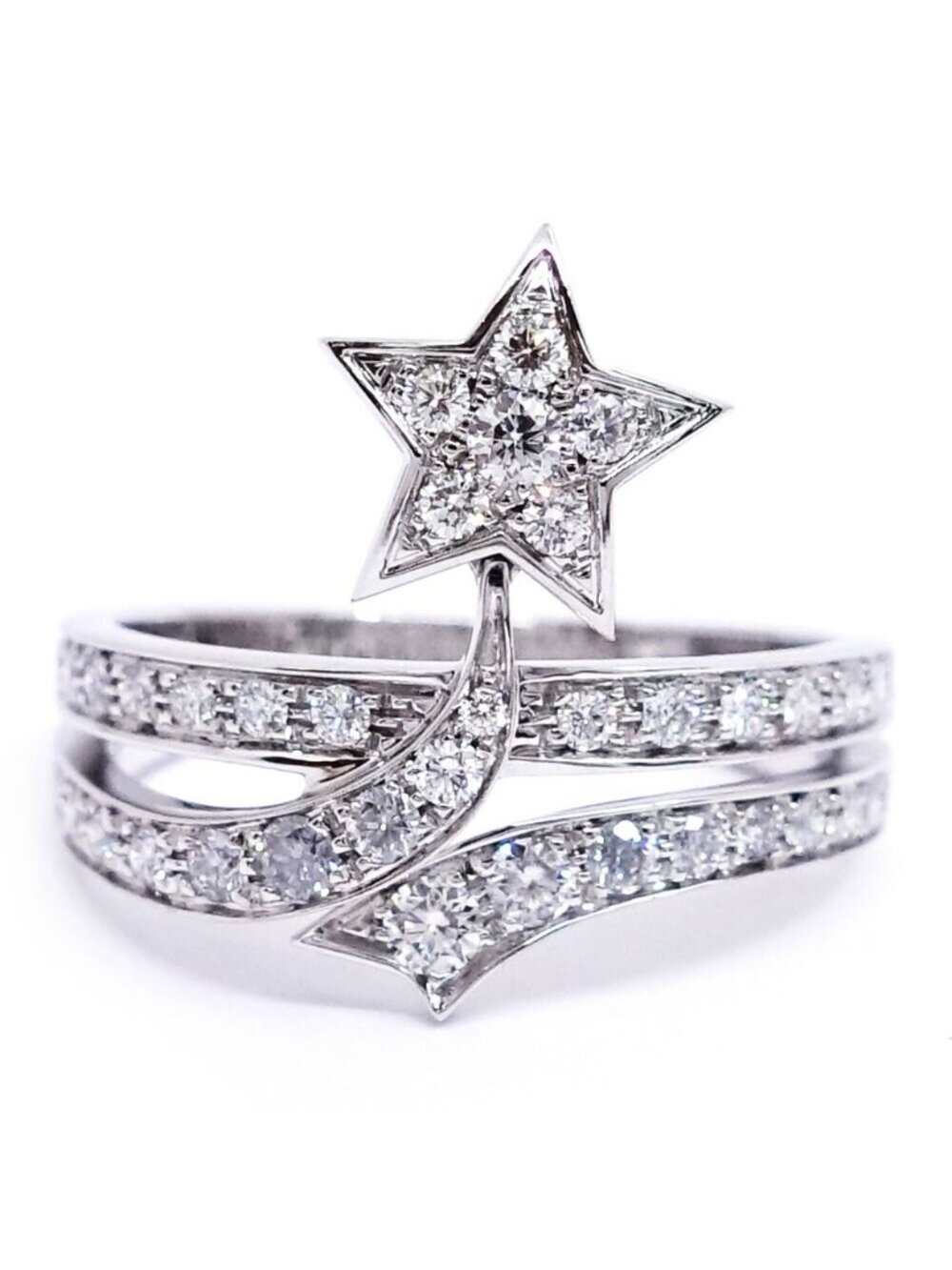 Chanel 18k White Gold Comet Diamond Ring Star Polished